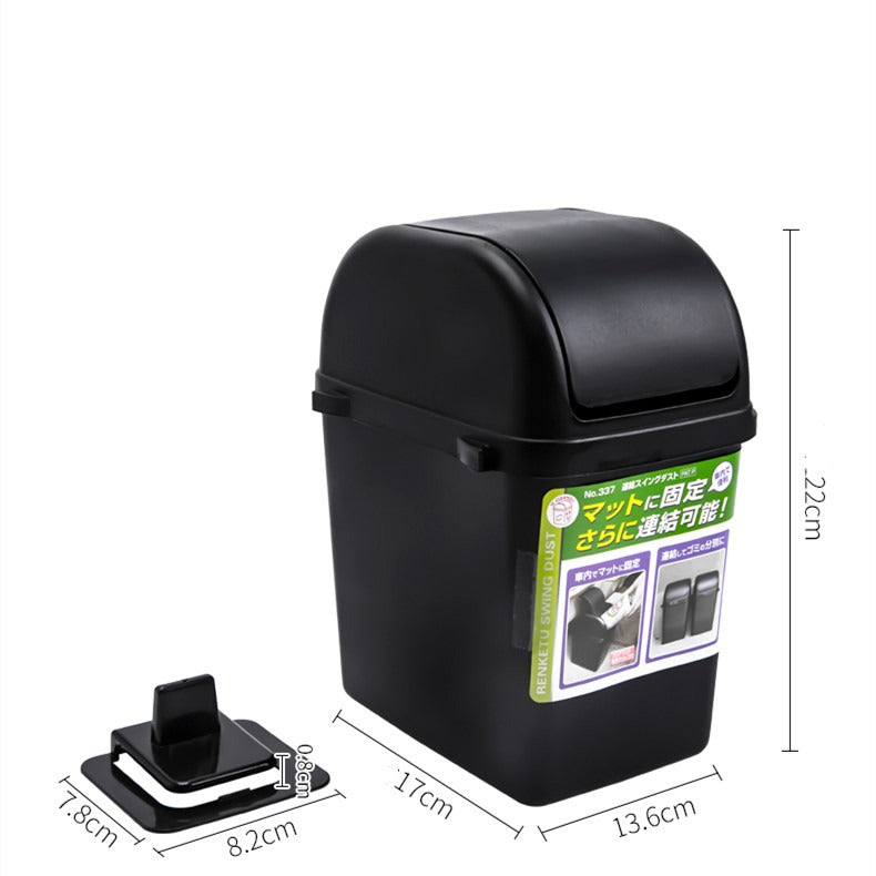 Black Mini Car Trash Can with Lid – Leakproof & Compact